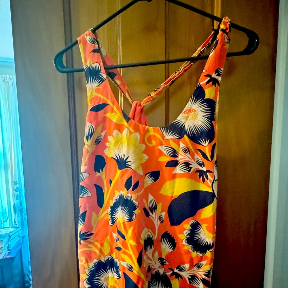 Floral Women’s Blouse Tank in Orange and Blue
